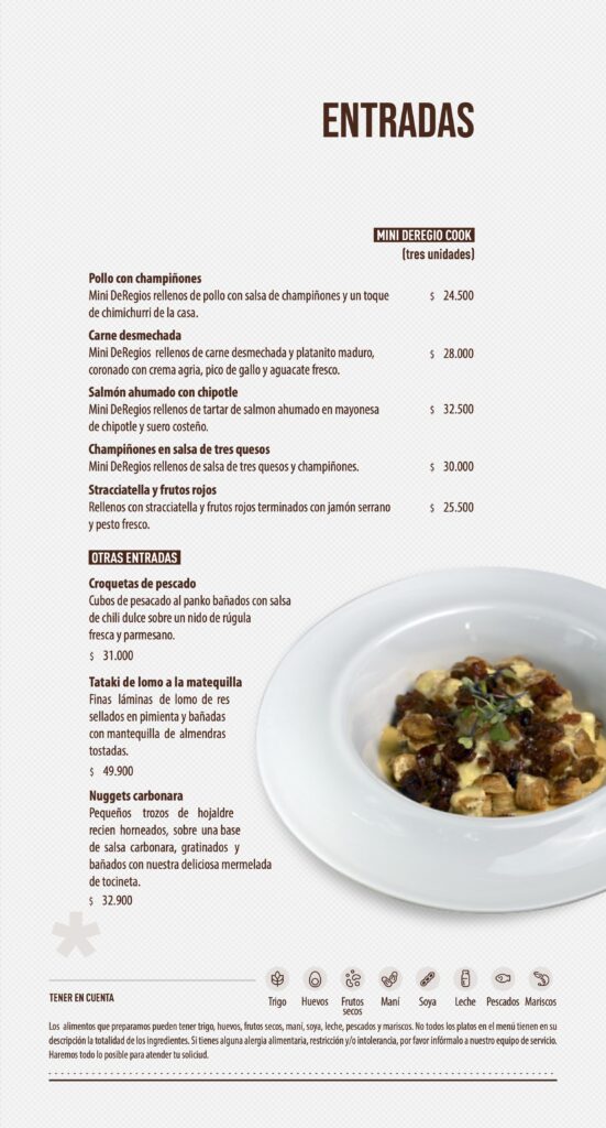 Carta DeRegio CasualFood Restaurante Ibagué