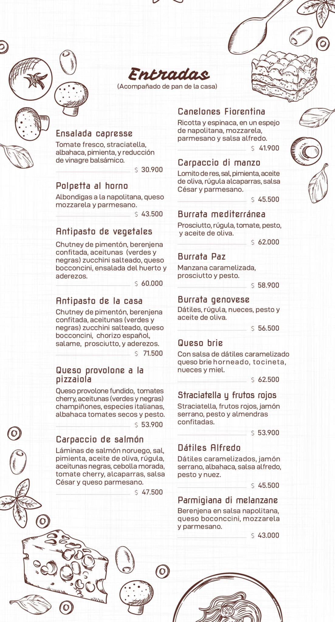 Carta Paz Restaurante Ibagué, Villavicencio, Neiva