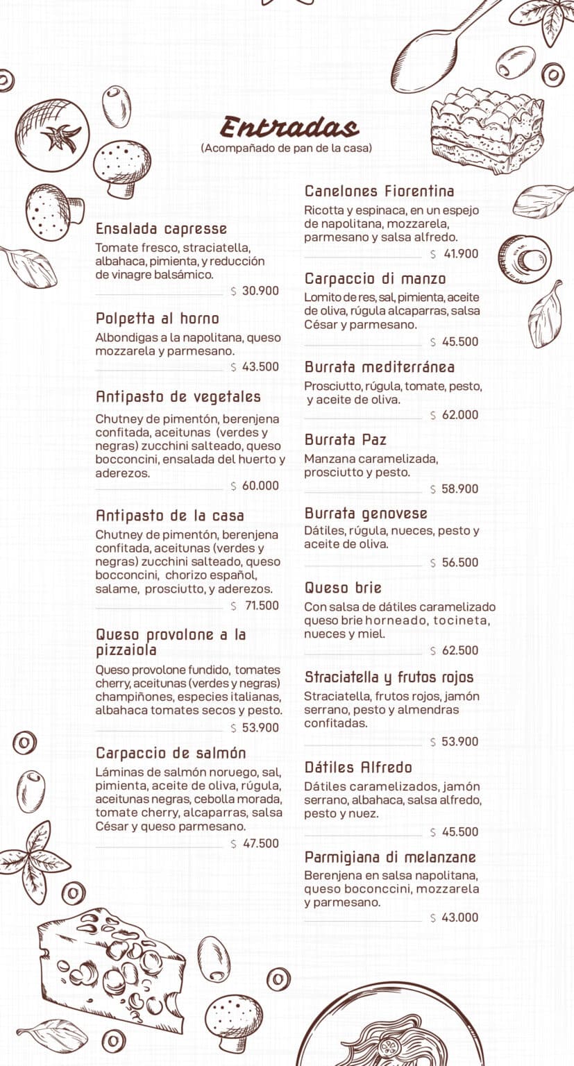 Carta Paz Restaurante Ibagué, Villavicencio, Neiva
