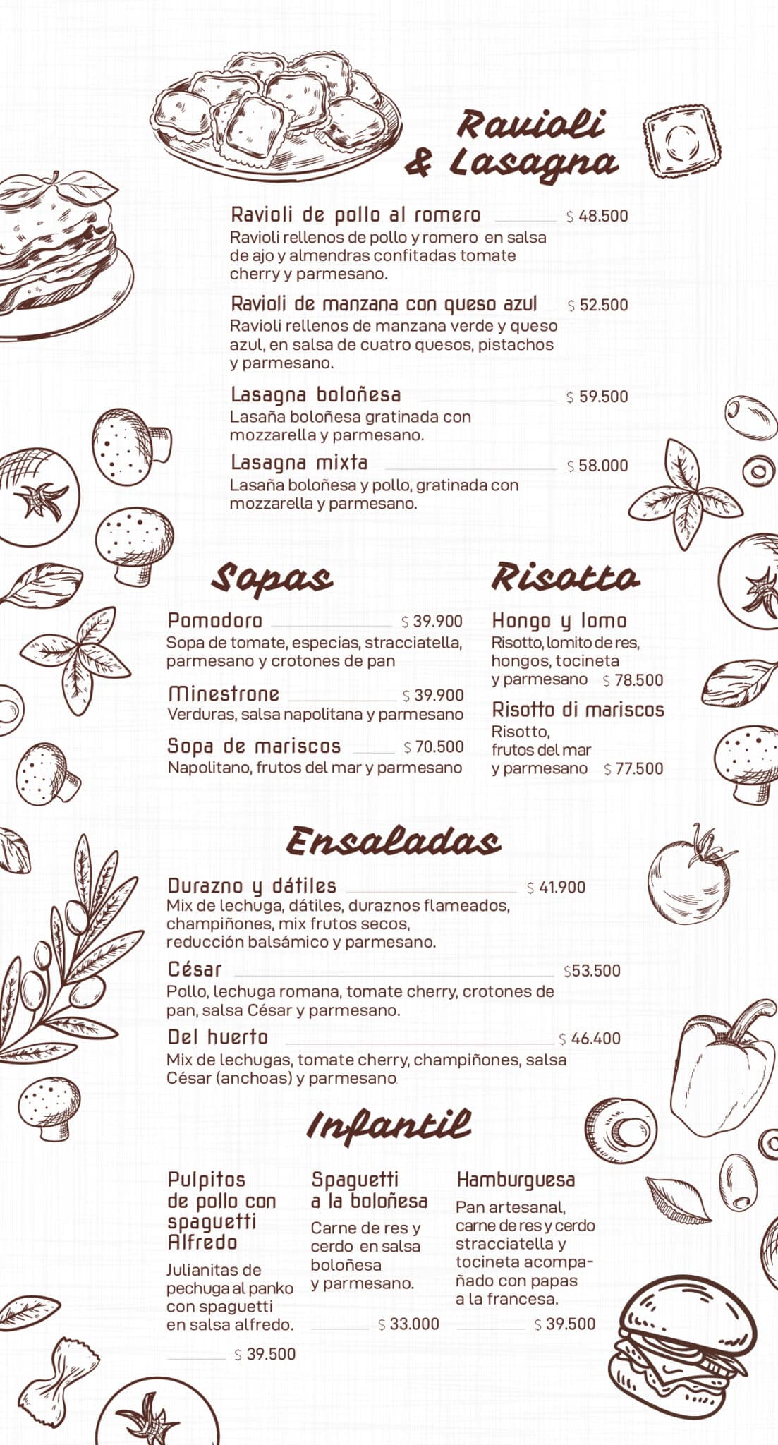 Carta Paz Restaurante Ibagué, Villavicencio, Neiva