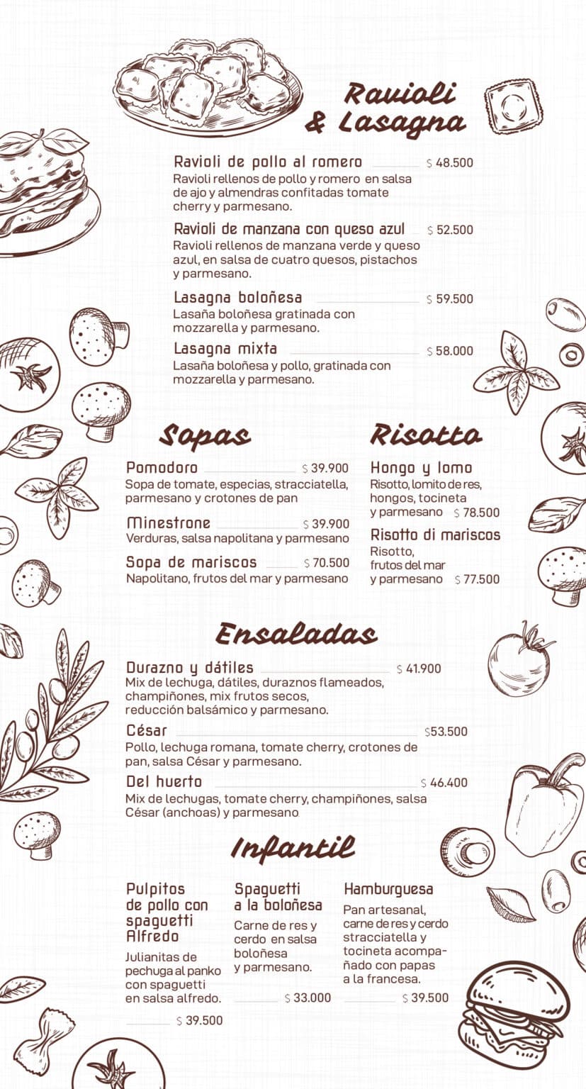 Carta Paz Restaurante Ibagué, Villavicencio, Neiva