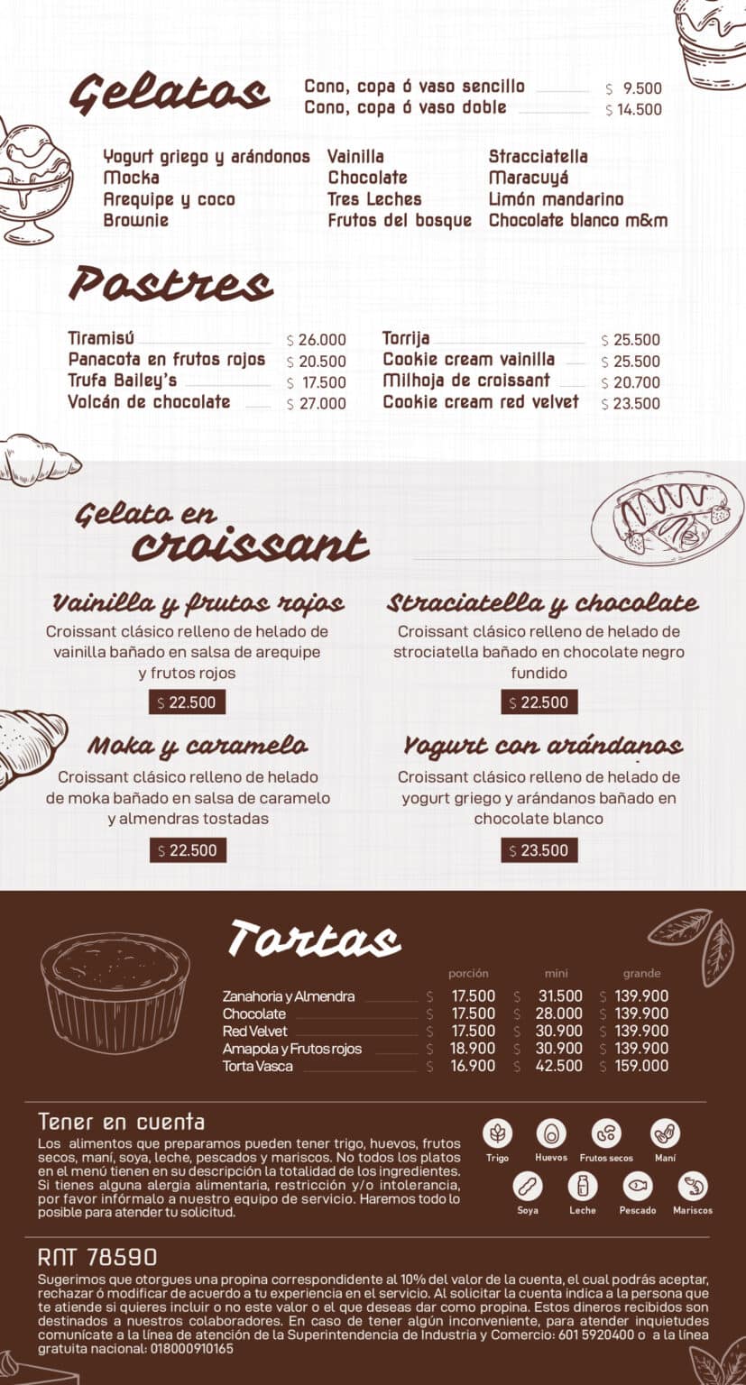 Carta Paz Restaurante Ibagué, Villavicencio, Neiva