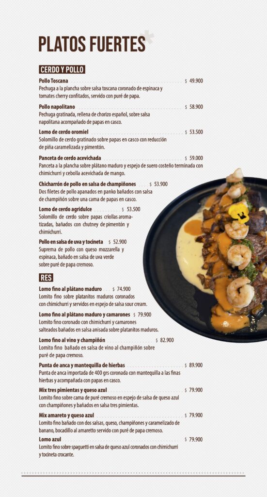 Carta DeRegio CasualFood Restaurante Ibagué