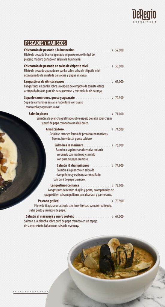 Carta DeRegio CasualFood Restaurante Ibagué