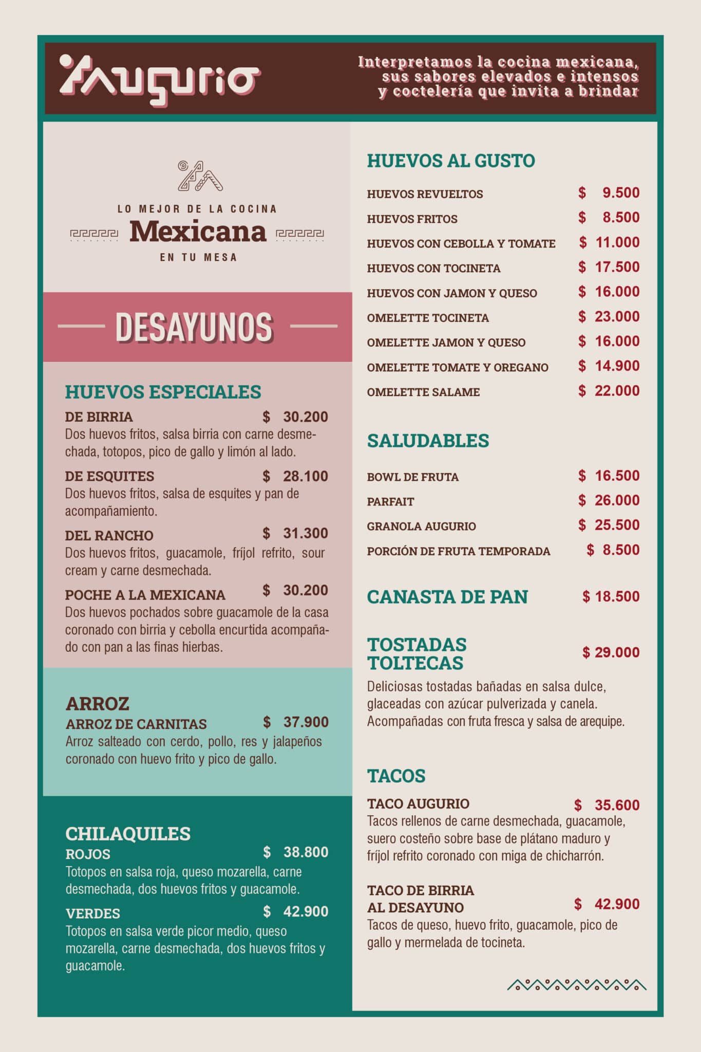 Carta desayunos mexicana augurio