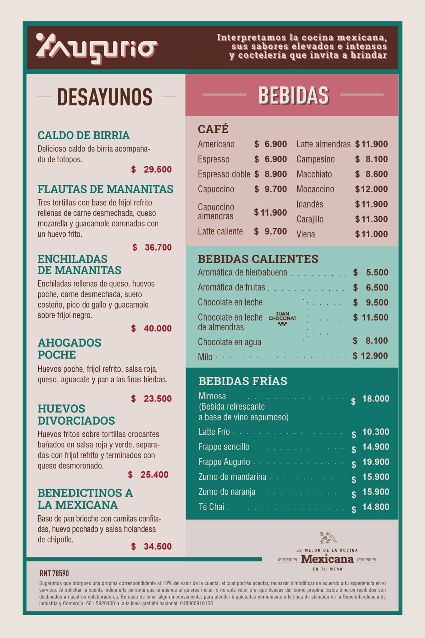 Carta desayunos mexicana augurio