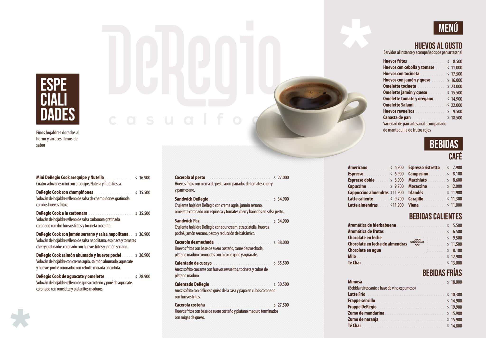 Carta Desayunos DeRegio Restaurante Ibagué