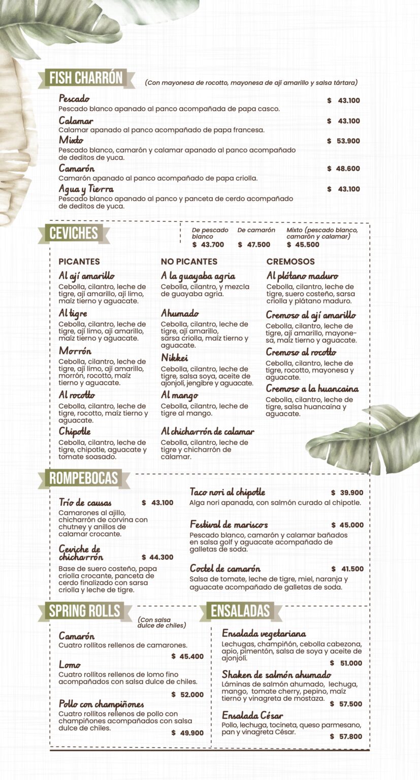 Carta Menú Restaurante Fervor