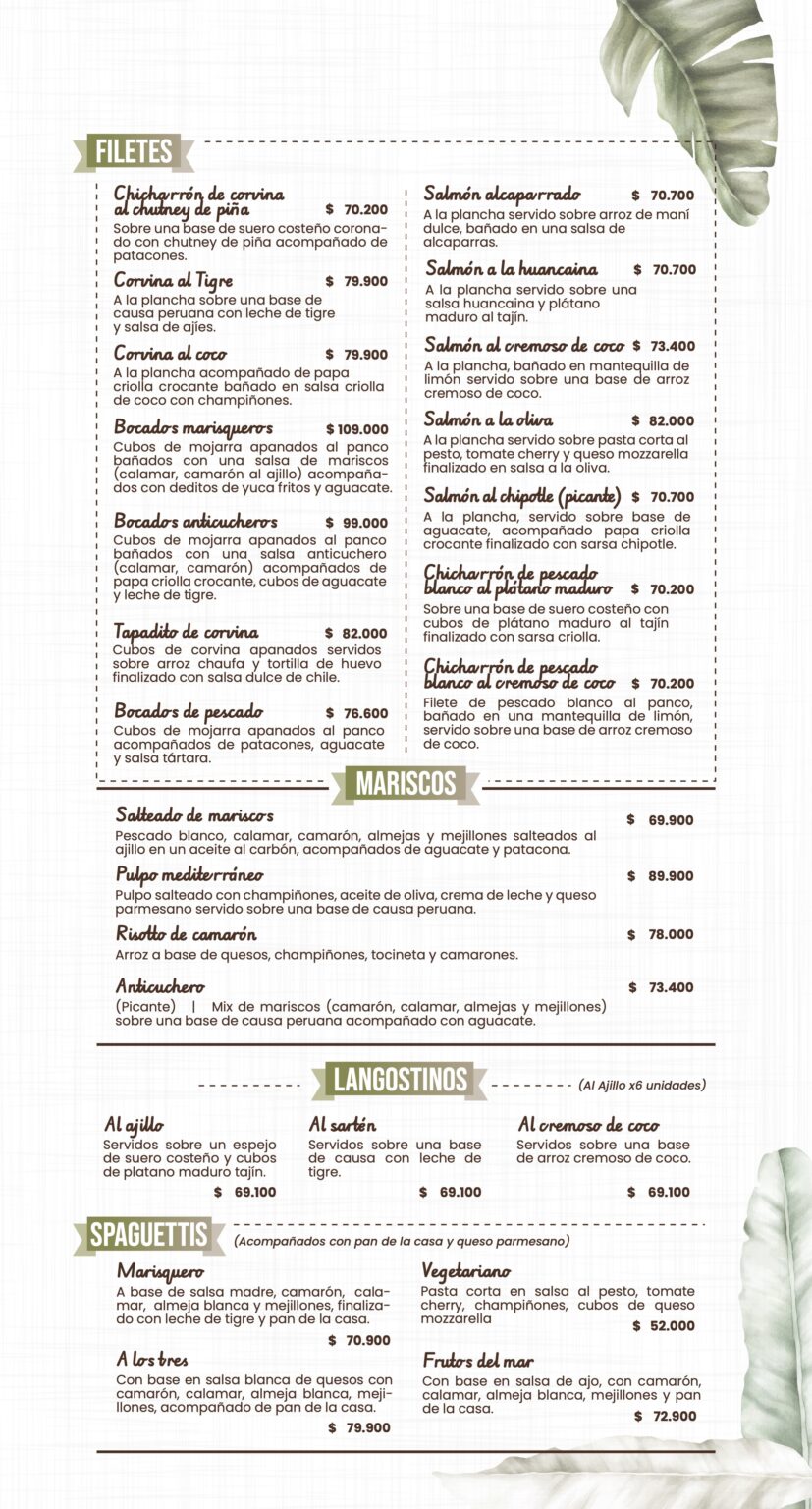 Carta Menú Restaurante Fervor