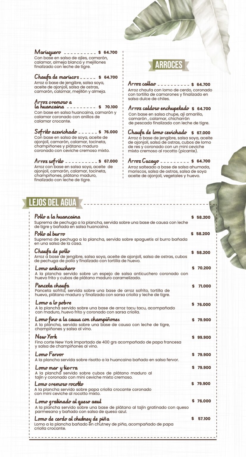 Carta Menú Restaurante Fervor