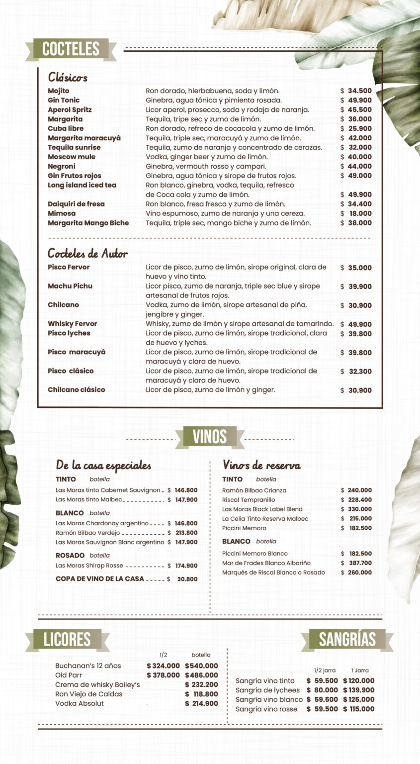 Carta Menú Restaurante Fervor