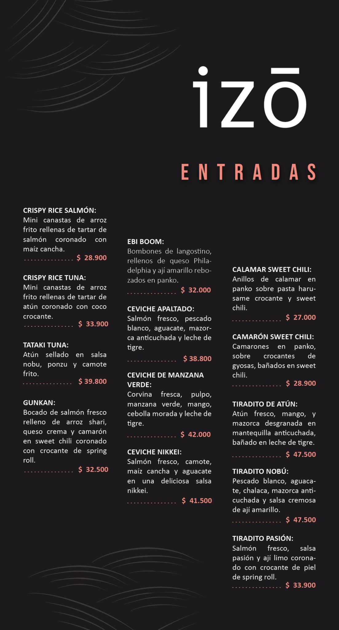 Carta Izo Restaurante Sushi Ibagué