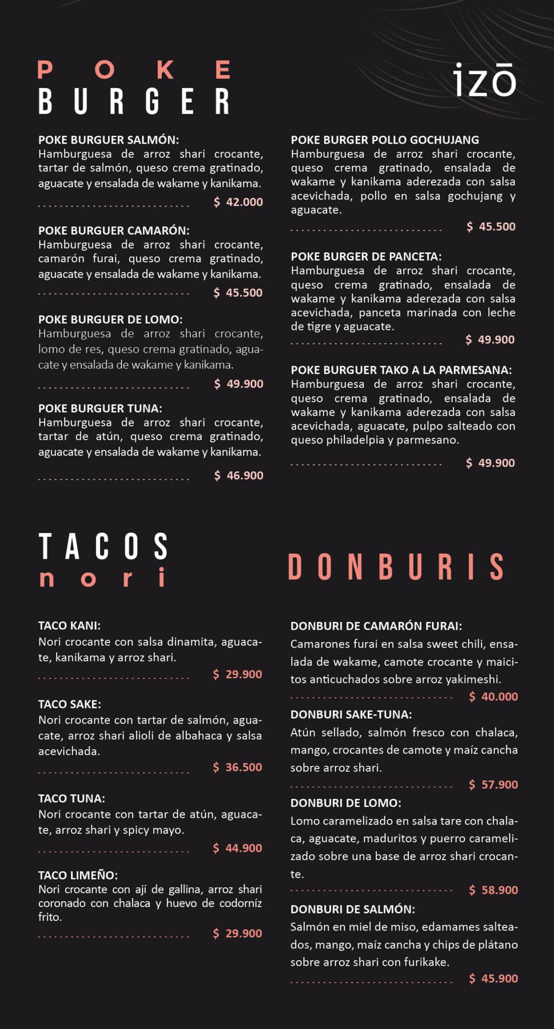 Carta Izo Restaurante Sushi Ibagué