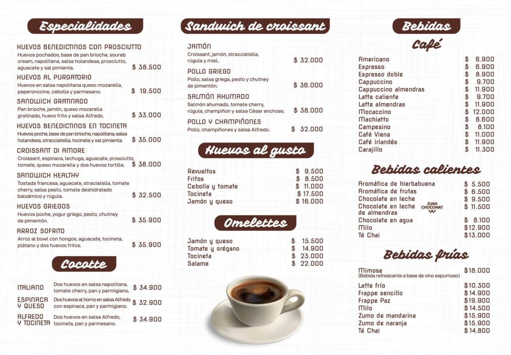 carta desayunos paz Ibagué, Villavicencio, Neiva